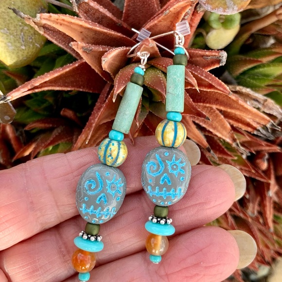 Aqua Sugar Skull Earrings - Picture 2 of 16